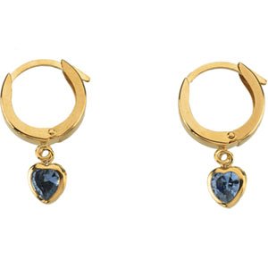 14K Yellow Gold Teen Click Hoop With Tanzanite Heart Earrings (Free Shipping)