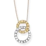 14k Two-Tone Gold & Diamond Double Circle Pendant on 18 inch Necklace (0.20ctw)