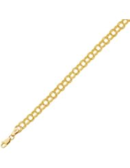 14 Karat 7" Yellow Gold Diamond Cut Triple Link Charm Bracelet With Spring Ring Clasp