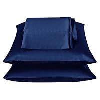 2 Pieces of 350TC Solid Navy Blue Soft Silky Satin Pillow Cases for Full or Queen Pillow