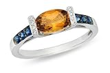 1 1/10 Carat Citrine, Sapphire and Diamond 14K White Gold Ring