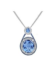 12.25ct Blue Topaz & Diamond Accented Necklace 14k Gold