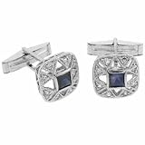 Sterling Silver Blue and Simulated Diamond CZ Filigree Cuff Links CuffLink