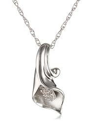 Sterling Silver Calla Lily Diamond Pendant Necklace , 18"  (0.02 cttw, I-J Color, I2-I3 Clarity)