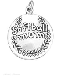 Sterling Silver "Softball Mom" Sports Message Word Charm