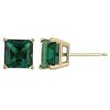 14k Yellow Gold 6mm Princess Cut Lab-Created Emerald 4-Prong Stud Earrings