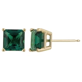 Buy 14k Yellow Gold 6mm Princess Cut Lab-Created Emerald 4-Prong Stud Earrings by Amazon.com Collection