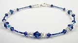 September Sapphire Sterling Silver Anklets - Handmade Adjustable Beaded Birthstone Ankle Bracelets