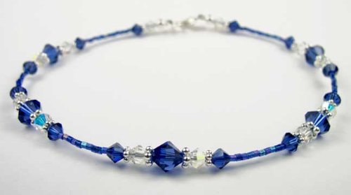 September Sapphire Sterling Silver Anklets - Handmade Adjustable Beaded Birthstone Ankle Bracelets