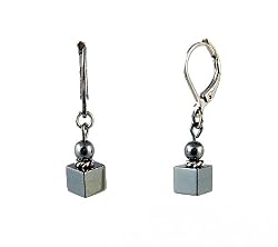 Earrings - E354 - Genuine Hematite Cube (6mm)