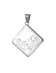 Silver 22mm half engraved flat diamond shaped Locket
