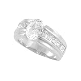 Sterling Silver Oval Cut CZ Ring with CZ Stones on Band