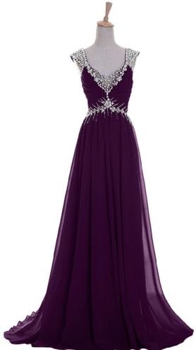 Emma Y Luxury V-neck Prom Gowns Party Dresses Chiffon Long 2014- US Size 10-Grape
