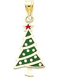 14K Yellow Gold Enameled Christmas Tree Charm Pendant