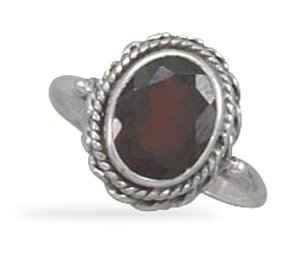 Faceted Garnet Ring with Rope Edge