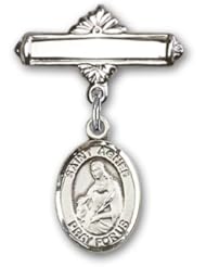 Sterling Silver Baby Badge with St. Agnes of Rome Charm and Polished Badge Pin
