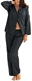 BellaDonnaModen Edler Satin Pyjama Hausanzug gestreift Schwarz Gr.44/46