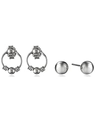 Sterling Silver Bali Inspired Hoop and 5mm Ball Stud Earrings Set