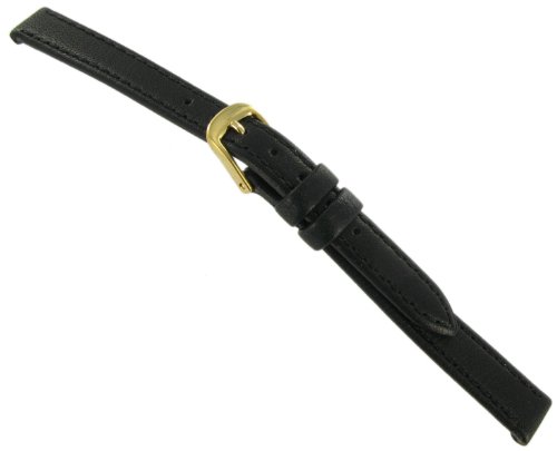 10mm Di-Model Anti-allergic Lightly Padded Stitched Genuine Calfskin Leather Black Watch Band Regular Softina