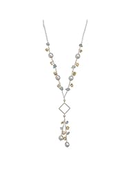 MMA Silver - 16 inch+2 inchExtension Necklace with Cultured Freshwater Pearl and Apatite
