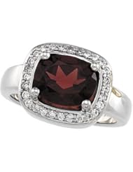 Jewelplus Genuine Mozambique Garnet & Diamond Ring 14K White 10.00X08.00Mm/ 1/4Cttw