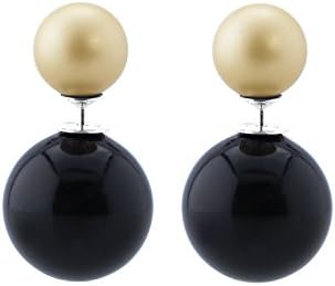 925 Sterling Silver Front & Back Fine Tribal Stud Earrings Shell Based Pearl 8mm-14mm Gold & Black