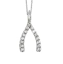 14k White Gold Diamond Wishbone Pendant (.07 cttw, J Color, I2 Clarity), 18"