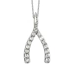 Search : 14k White Gold Diamond Wishbone Pendant (.07 cttw, J Color, I2 Clarity), 18"