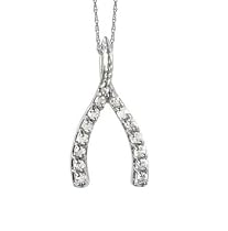 14k White Gold Diamond Wishbone Pendant (.07 cttw, J Color, I2 Clarity), 18"