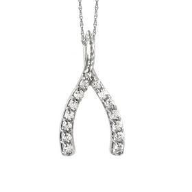 14k White Gold Diamond Wishbone Pendant (.07 cttw, J Color, I2 Clarity), 18