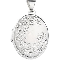 Sterling Silver Flower Oval Locket Pendant