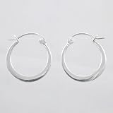 Sterling Silver Flat Full Hoop Earrings w/ Hinge Closure, 3/4" long, #9459