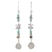 Long Dangle Earrings of Turquoise Czech Glass with Sterling Silver Turtles, Disc and Flower Embossed Cubes, #8035