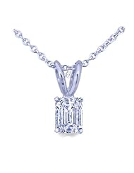 0.90 Ct Emerald Cut Diamond Solitaire Pendant 14K WHITE GOLD SI2 IGI W Chain NEW