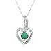 10K White Gold Round Emerald and Diamond Heart Pendant