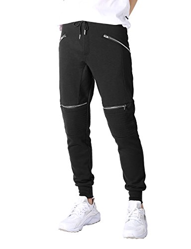 JD Apparel Mens Hipster Hip Hop Zipper Detailed Biker Sweatpants
