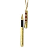 1928 Gold-tone Red Crystal 4.5 Inch Pen on 30 Inch Necklace