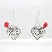 Double Side Heart XOX (Hugs and Kisses) Dangle Earrings in Sterling Silver with Coral Gemstone Bead Accents, #8643