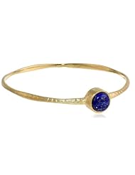 Blue Glass Accent Gold Plated Brass Bangle Bracelet