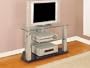 Black TV Stand with Glossy Silver Frame & Tempered Glass