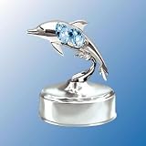Chrome Dolphin Music Box - Blue Swarovski Crystal