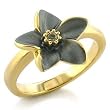 White Metal Gold Plated Ring with BlackDiamond CZ - Jet Flower - Size: 6-8