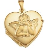 14K Yellow Gold Heart Shaped Locket With Angel