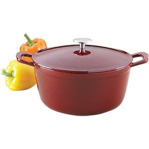 kirkland signaturetm enameled 6-quart round cast iron dutch oven features self-basting lid, oven-safe to 500 degrees