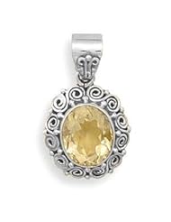Yellow Citrine Necklace Antiqued Sterling Silver Scroll Design, Pendant Only