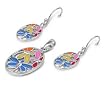 Sterling Silver Pendant/Earring Set - Multicolor Dragonfly - Pendant:20mm, Earrings:16mm
