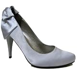 Womens Silver Wedding Bridal Satin Bow Ladies Court Shoes