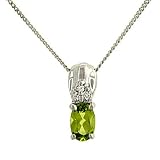 Oval Peridot & Round Diamond Pendant on Chain .03cttw