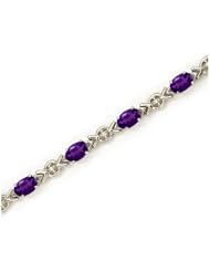 10K White Gold Oval Amethyst and Diamond Bracelet