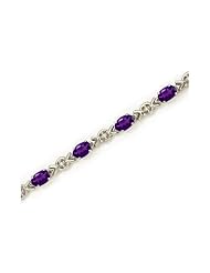14K White Gold Oval Amethyst and Diamond Bracelet